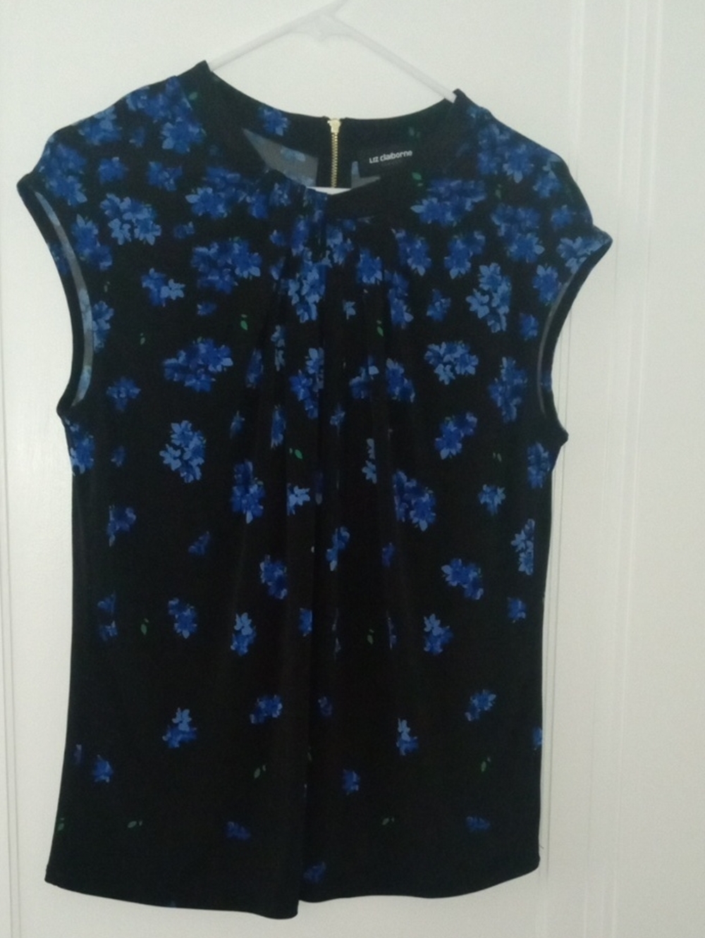 Liz Claiborne Black Top with Blue Floral Print medium